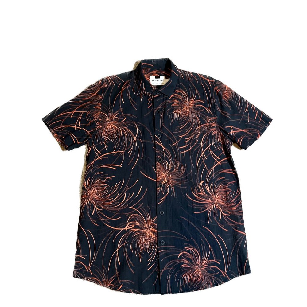 Men's TOPMAN Collar Shirt | Floral Print | Black/Orange | Size - M